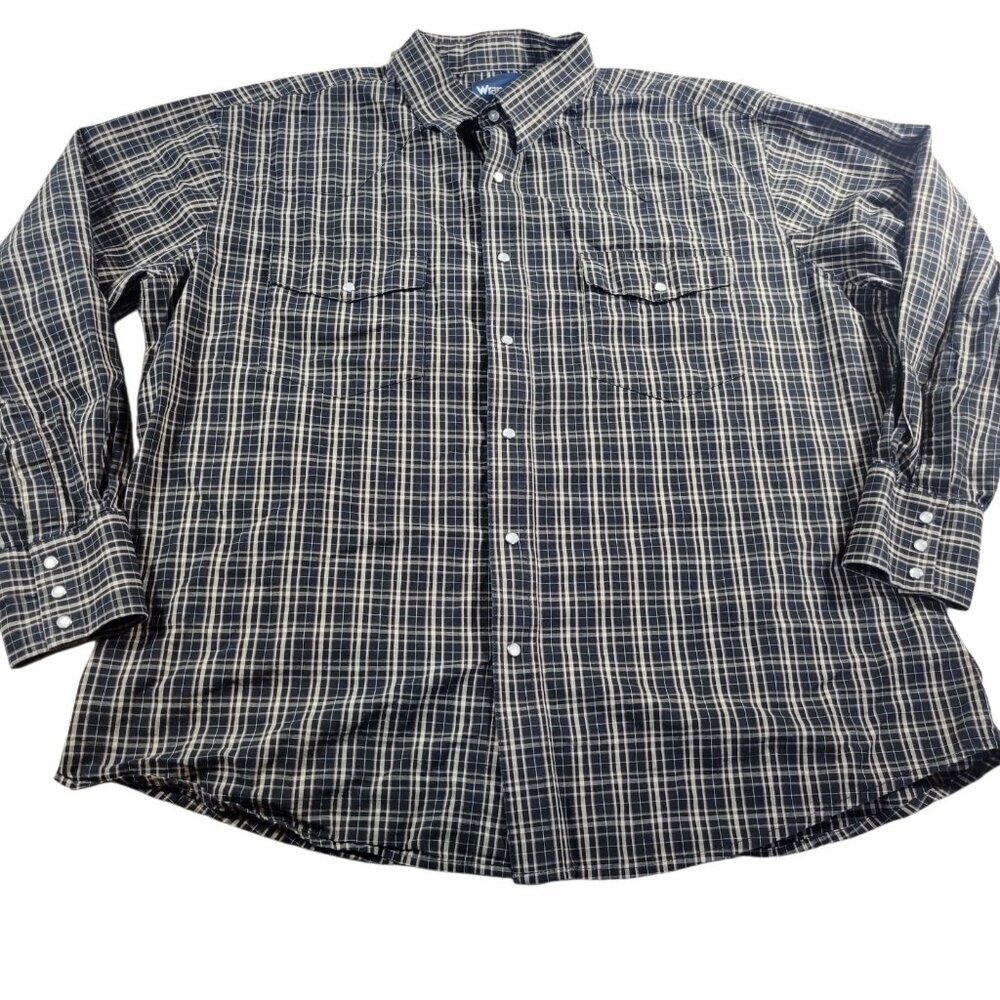 Ely Cattleman Shirt Mens 2XL Beige Black Button Up Plaid Long Sleeve Western